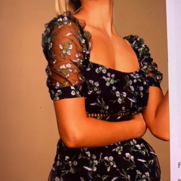 NWT Lulus Radiant Love Black Embroidered Skater Dress S - Picture 2 of 14